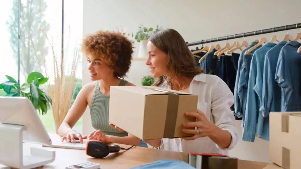 Two Women Running Online Fashion Business From Home Together Taking And Distributing Orders