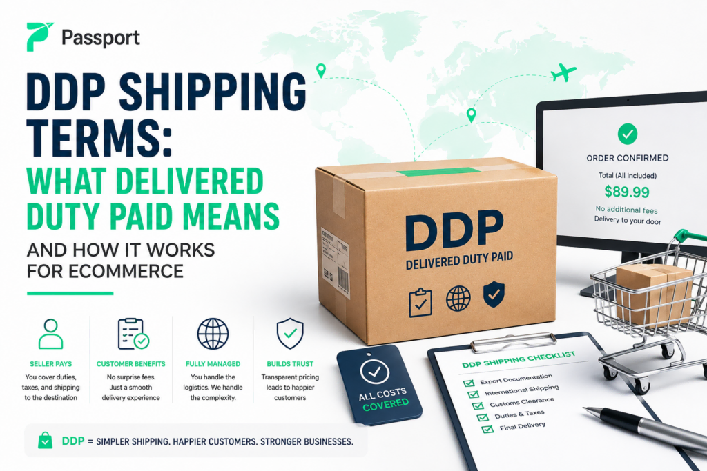 DDP shipping box with delivery confirmation and online tracking.
