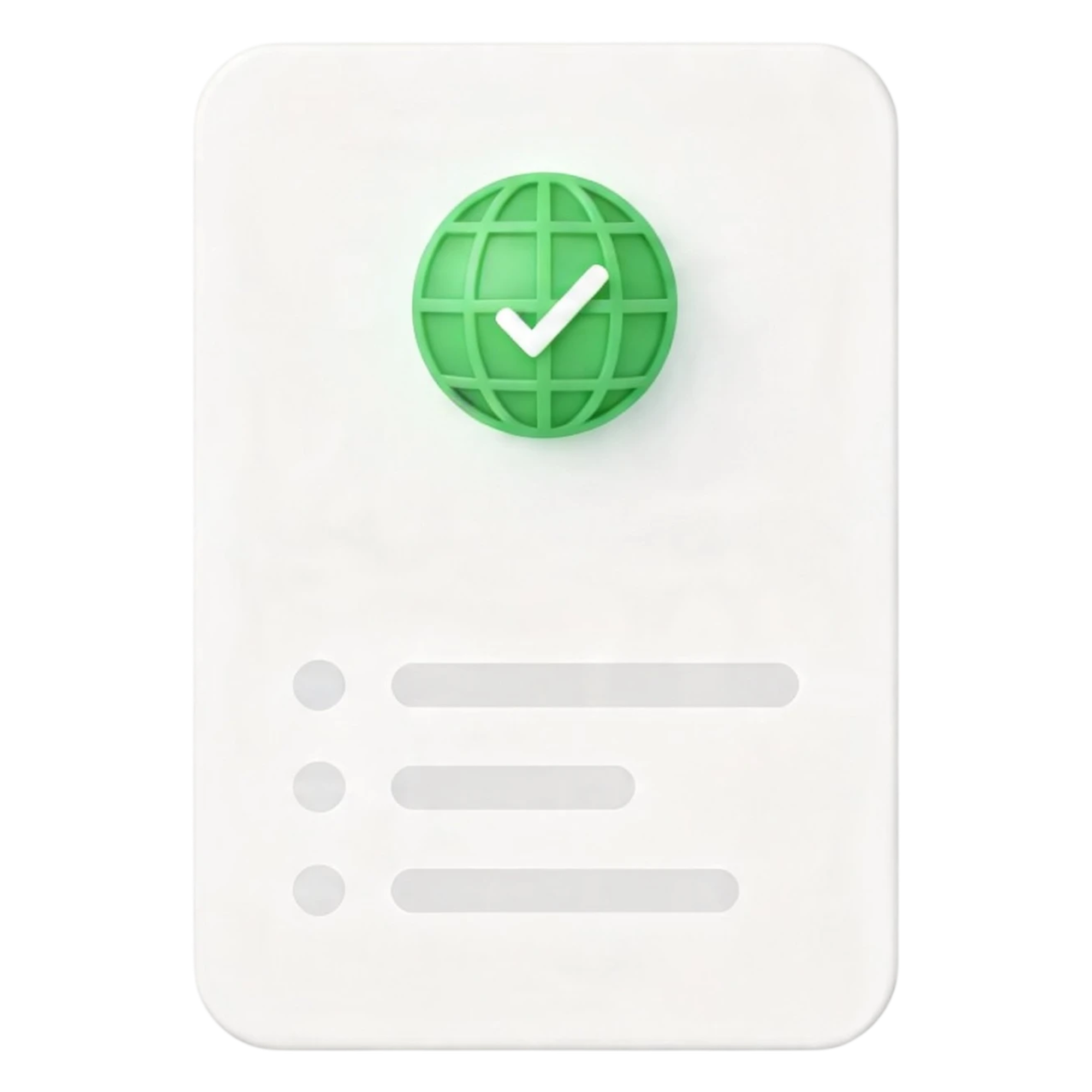 Global checkmark icon representing international e-commerce solutions.