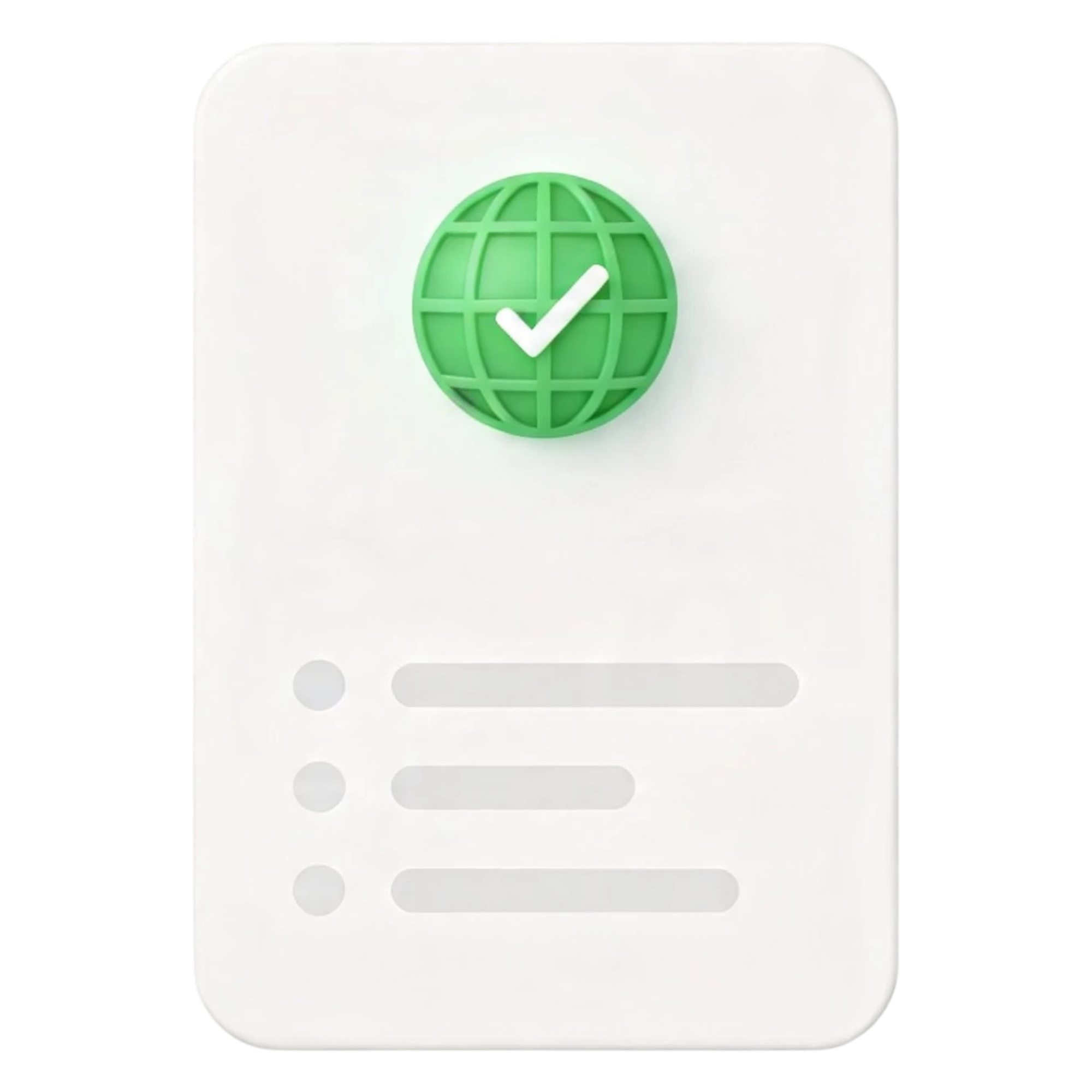 Global checkmark icon representing international e-commerce solutions.